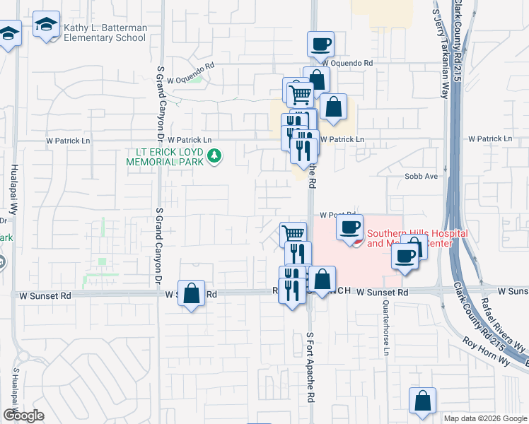 map of restaurants, bars, coffee shops, grocery stores, and more near 9527 Knopfler Lane in Las Vegas