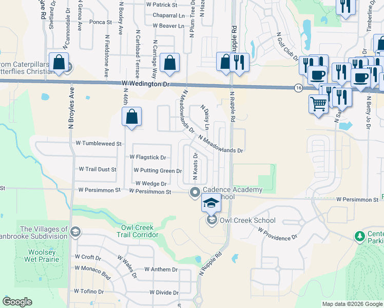 map of restaurants, bars, coffee shops, grocery stores, and more near 613 North Keats Drive in Fayetteville