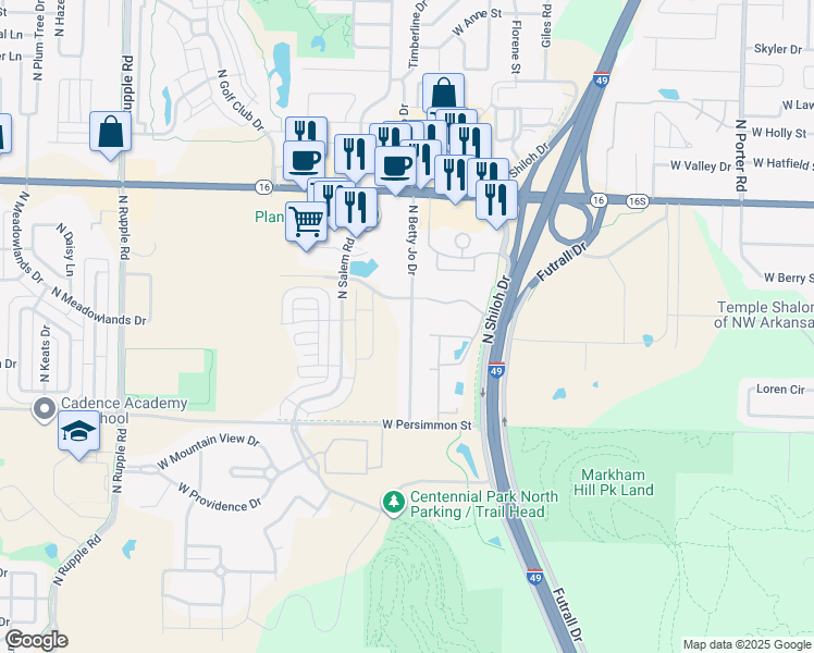 map of restaurants, bars, coffee shops, grocery stores, and more near 626 North Betty Jo Drive in Fayetteville