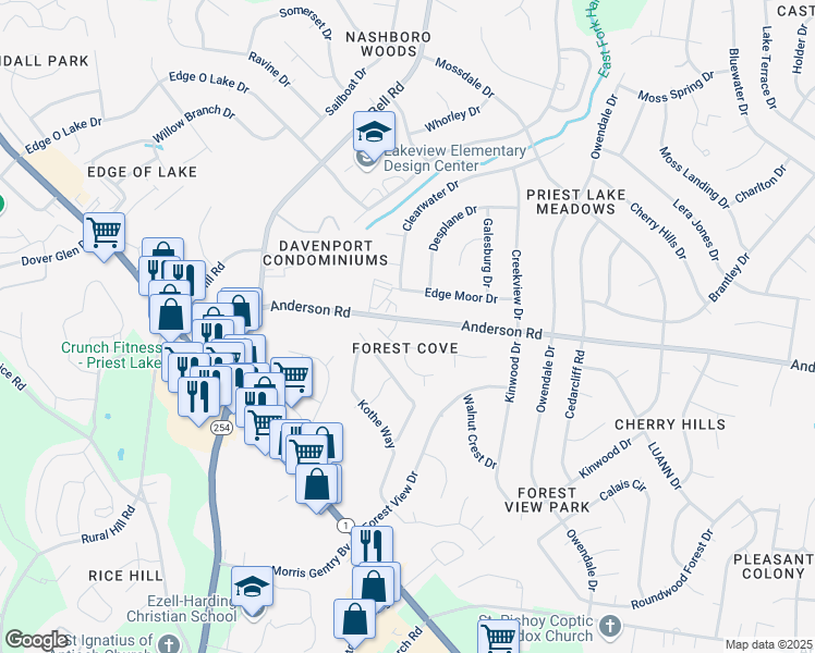 map of restaurants, bars, coffee shops, grocery stores, and more near 1500 Twin Circle Drive in Nashville
