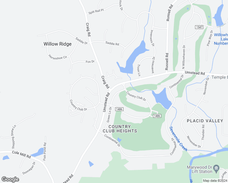 map of restaurants, bars, coffee shops, grocery stores, and more near 2713 Green Lane Drive in Durham