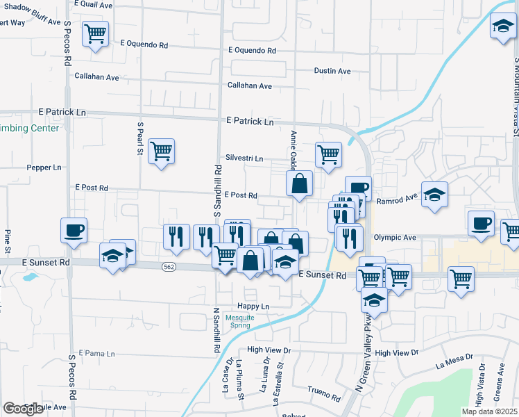 map of restaurants, bars, coffee shops, grocery stores, and more near 6340 South Sandhill Road in Las Vegas