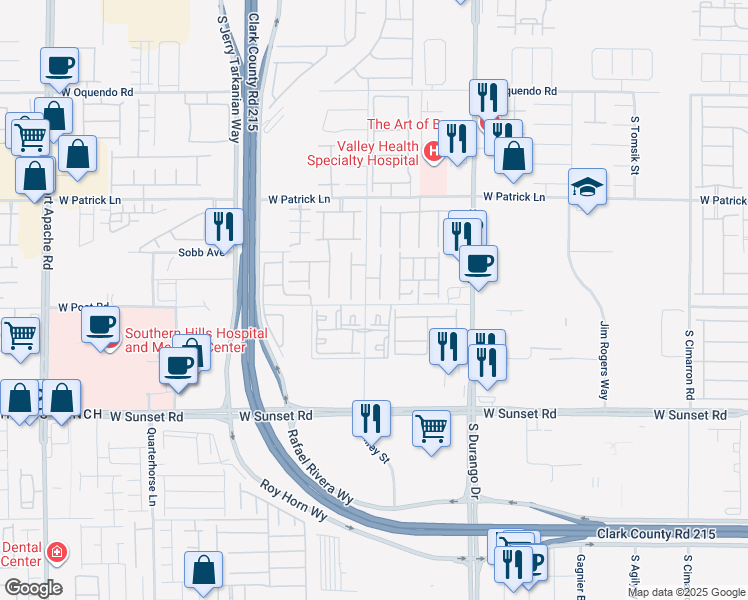 map of restaurants, bars, coffee shops, grocery stores, and more near 6355 South Riley Street in Las Vegas