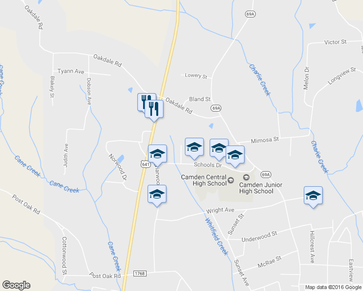 map of restaurants, bars, coffee shops, grocery stores, and more near 174 Schools Drive in Camden