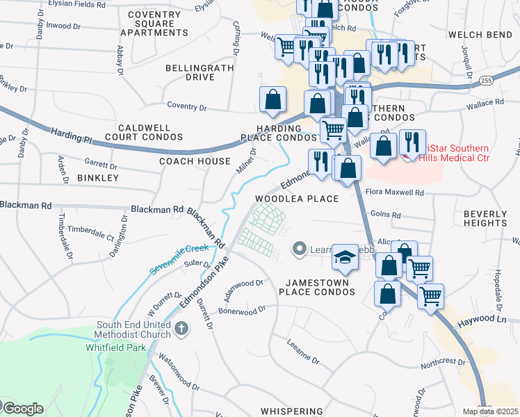 map of restaurants, bars, coffee shops, grocery stores, and more near 4960 Edmondson Pike in Nashville