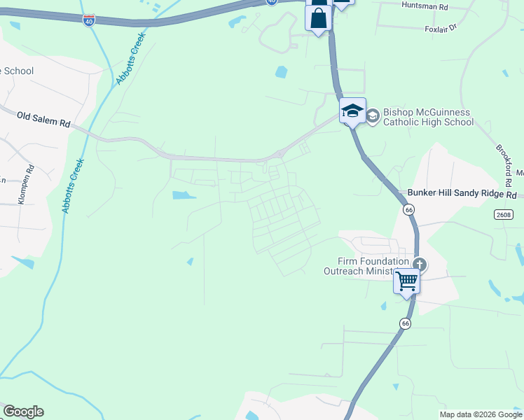map of restaurants, bars, coffee shops, grocery stores, and more near 1439 Springvale Hill Drive in Kernersville