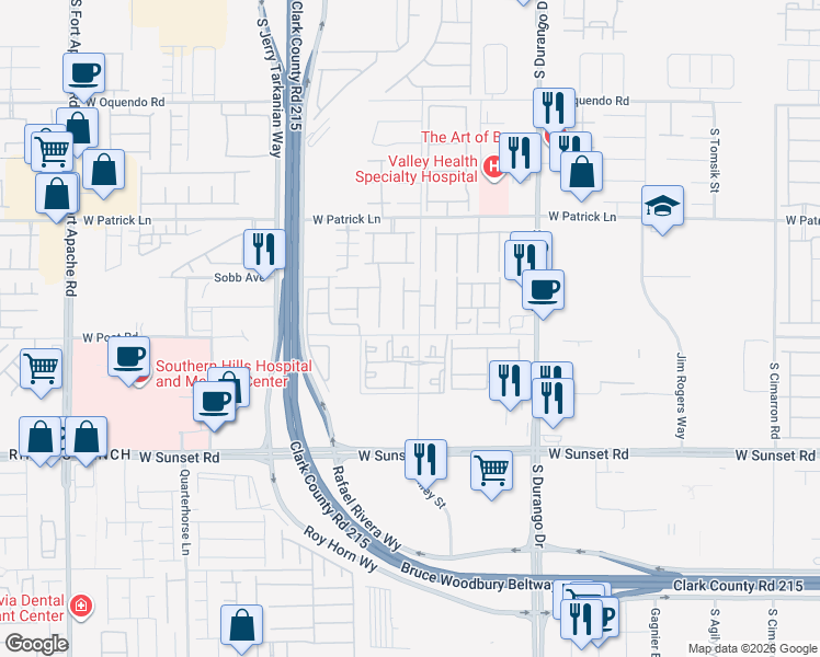 map of restaurants, bars, coffee shops, grocery stores, and more near 6298 Starflare Street in Las Vegas