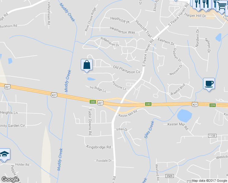 map of restaurants, bars, coffee shops, grocery stores, and more near 5203 Ivy Ridge Lane in Winston-Salem