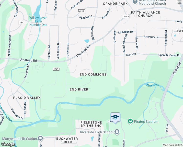 map of restaurants, bars, coffee shops, grocery stores, and more near 5 Indigo Creek Trail in Durham