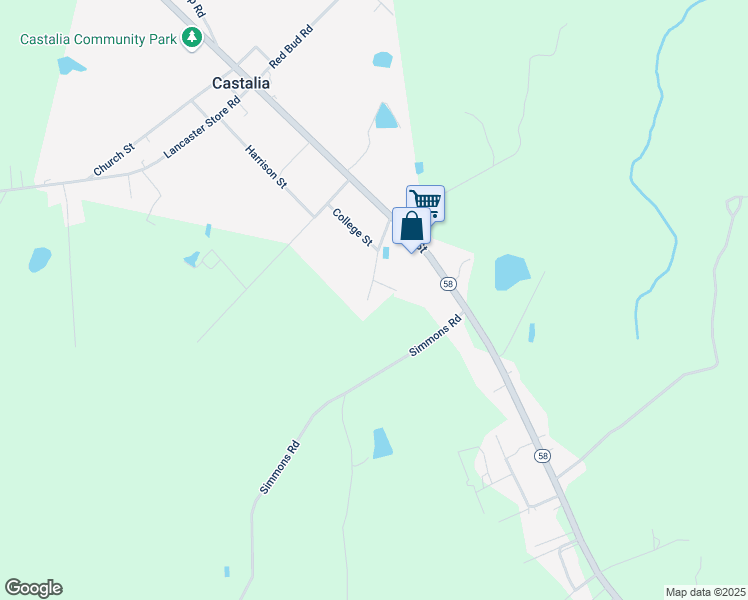 map of restaurants, bars, coffee shops, grocery stores, and more near Nelms Avenue in Castalia