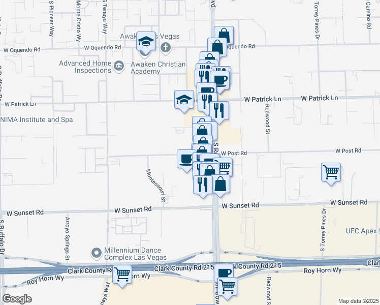 map of restaurants, bars, coffee shops, grocery stores, and more near 7000 West Post Road in Las Vegas