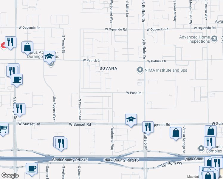 map of restaurants, bars, coffee shops, grocery stores, and more near 8010 West Post Road in Las Vegas