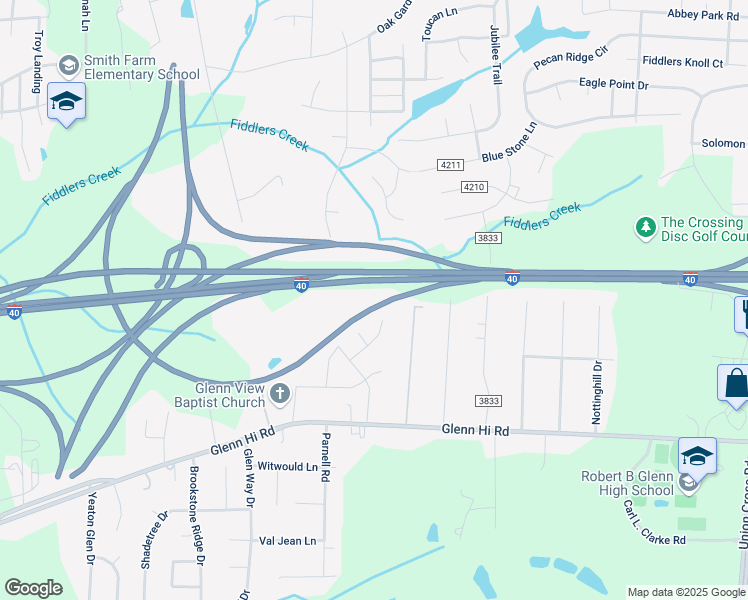 map of restaurants, bars, coffee shops, grocery stores, and more near 4437 Ansley Drive in Winston-Salem