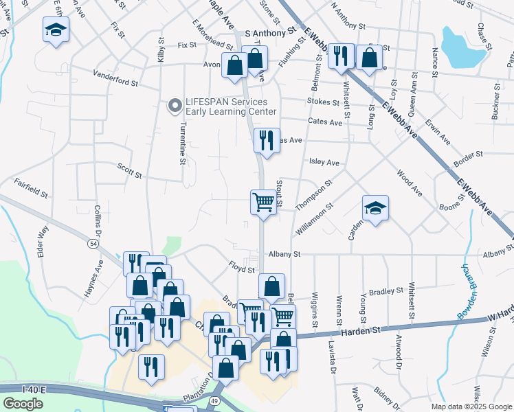 map of restaurants, bars, coffee shops, grocery stores, and more near 1707 Maple Avenue in Burlington