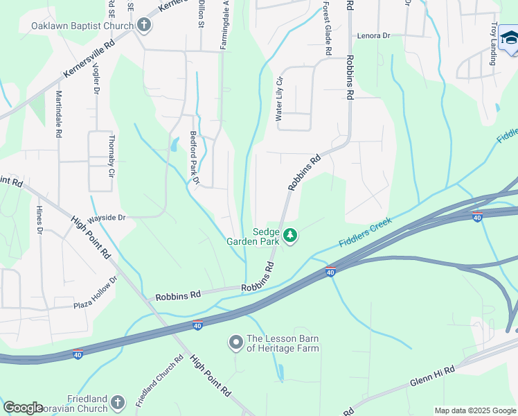 map of restaurants, bars, coffee shops, grocery stores, and more near 3437 Tinley Park Drive in Winston-Salem