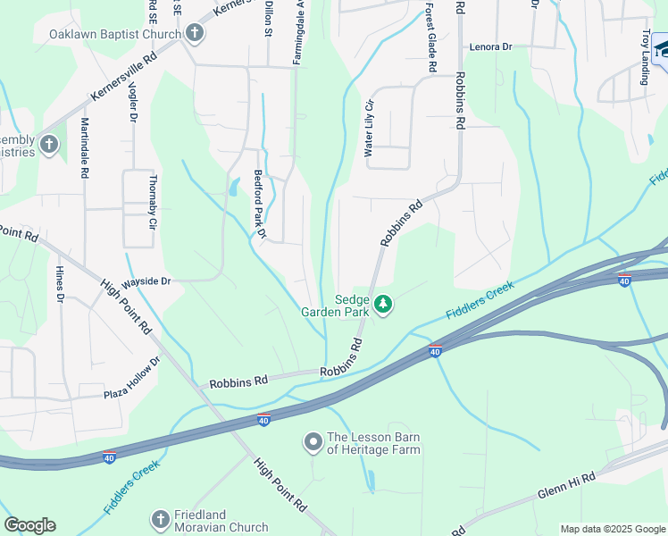 map of restaurants, bars, coffee shops, grocery stores, and more near 3436 Tinley Park Drive in Winston-Salem
