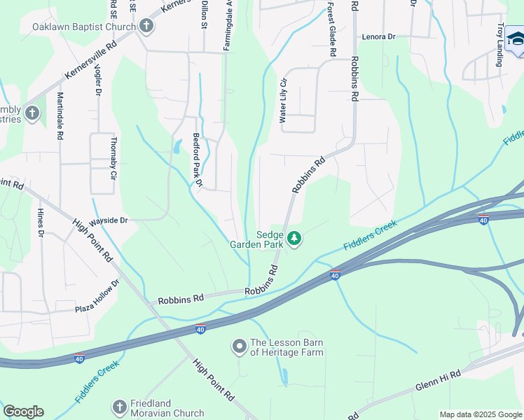 map of restaurants, bars, coffee shops, grocery stores, and more near 3437 Tinley Park Drive in Winston-Salem