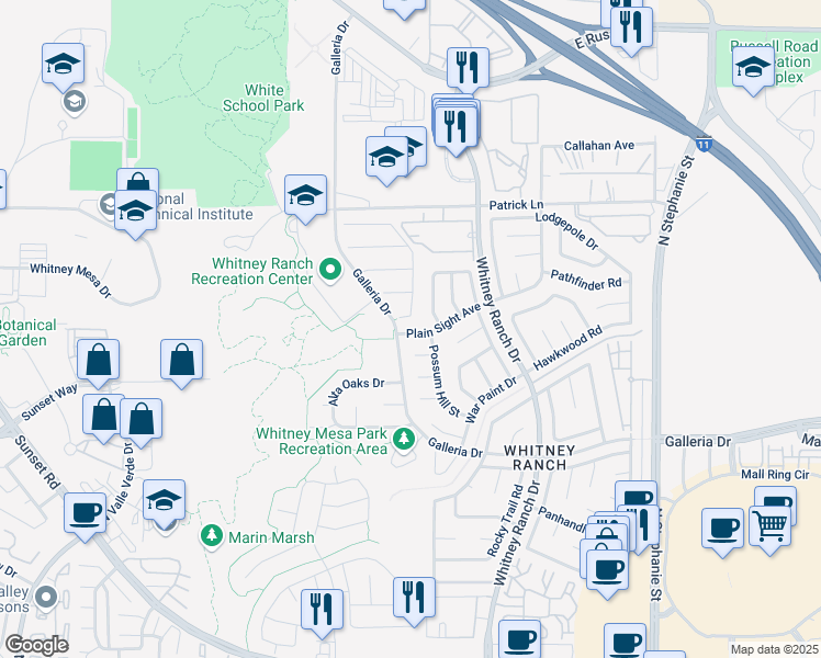 map of restaurants, bars, coffee shops, grocery stores, and more near 1542 Yellow Birch Court in Henderson