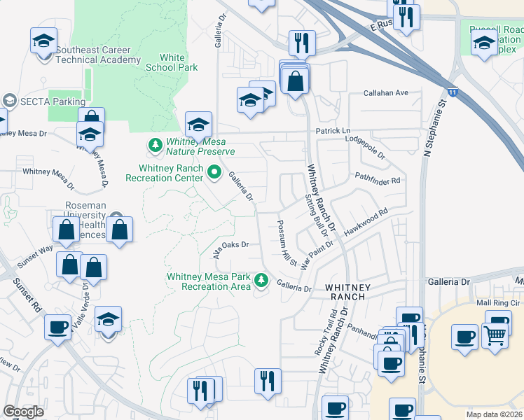 map of restaurants, bars, coffee shops, grocery stores, and more near 1542 Yellow Birch Court in Henderson