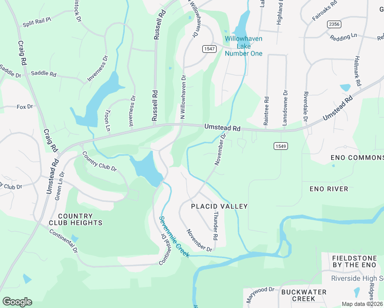 map of restaurants, bars, coffee shops, grocery stores, and more near 2414 Creekside Cove in Durham
