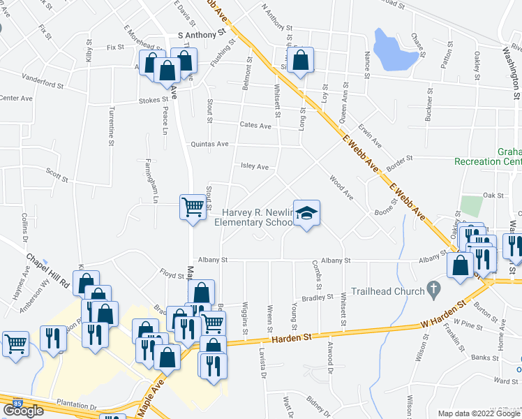 map of restaurants, bars, coffee shops, grocery stores, and more near 338 Williamson Street in Burlington