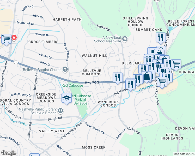 map of restaurants, bars, coffee shops, grocery stores, and more near 615 Bristol Creek Drive in Nashville