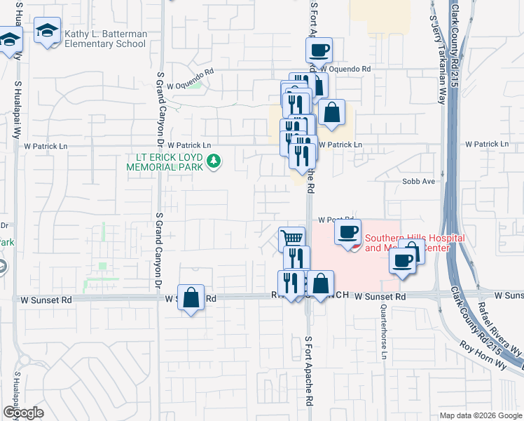 map of restaurants, bars, coffee shops, grocery stores, and more near 9528 Knopfler Lane in Las Vegas
