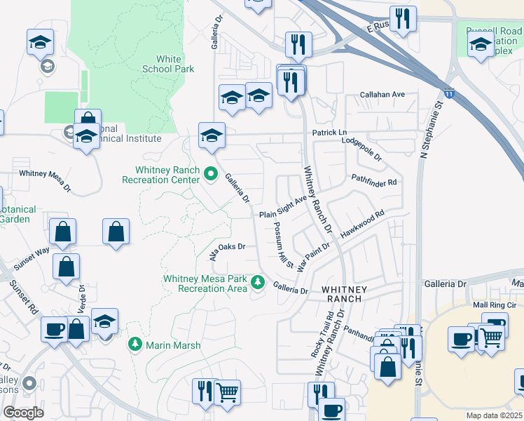 map of restaurants, bars, coffee shops, grocery stores, and more near 1542 Yellow Birch Court in Henderson
