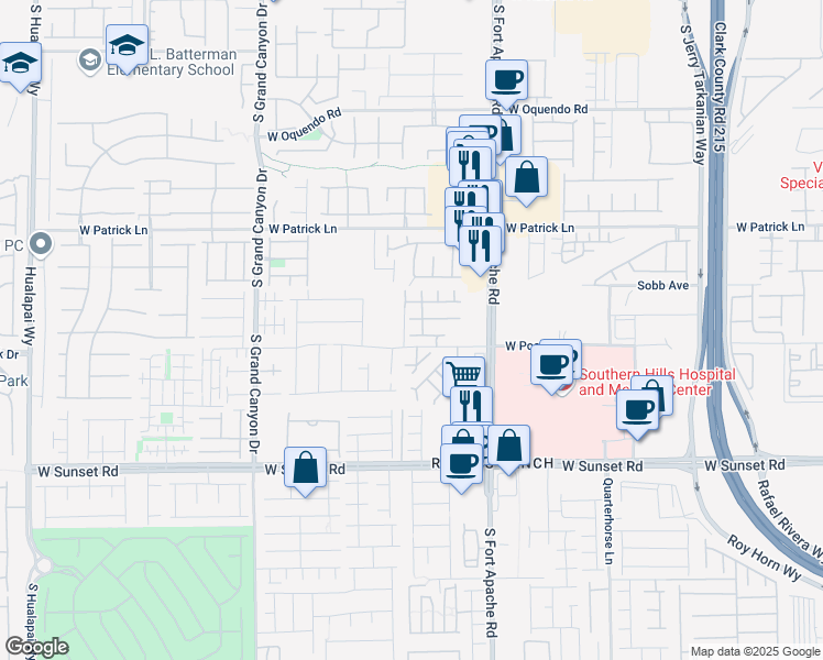 map of restaurants, bars, coffee shops, grocery stores, and more near 9536 Knopfler Lane in Las Vegas