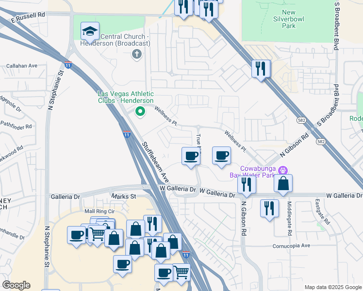 map of restaurants, bars, coffee shops, grocery stores, and more near 1132 Ammonite Avenue in Henderson