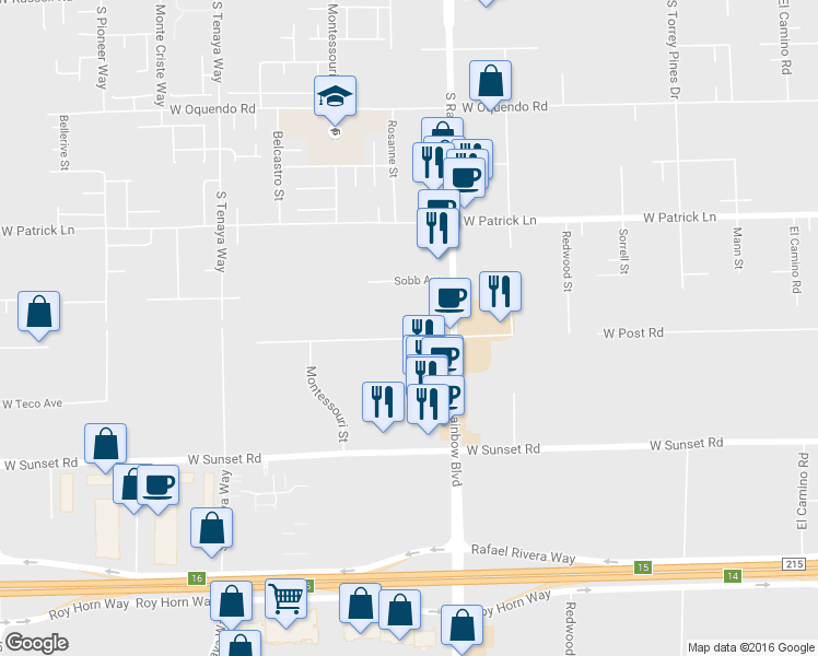 map of restaurants, bars, coffee shops, grocery stores, and more near 7000 West Post Road in Las Vegas