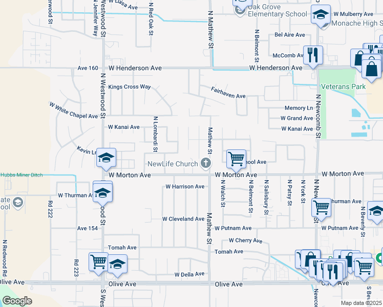 map of restaurants, bars, coffee shops, grocery stores, and more near 515 North Fir Way in Porterville