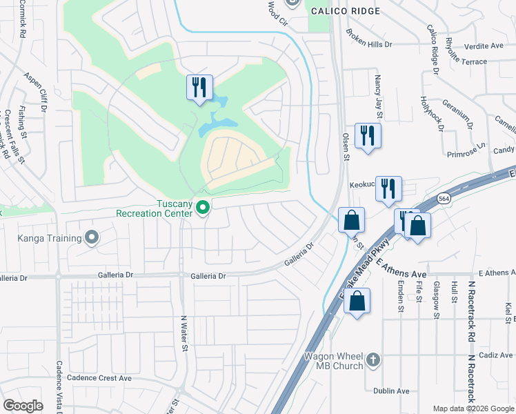 map of restaurants, bars, coffee shops, grocery stores, and more near 596 Via Colmo Avenue in Henderson
