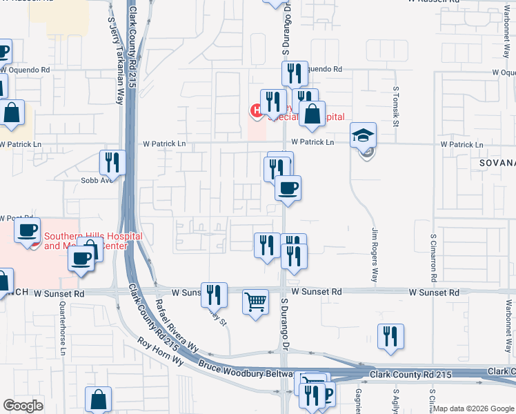 map of restaurants, bars, coffee shops, grocery stores, and more near 6279 Haiku Stairs Street in Las Vegas