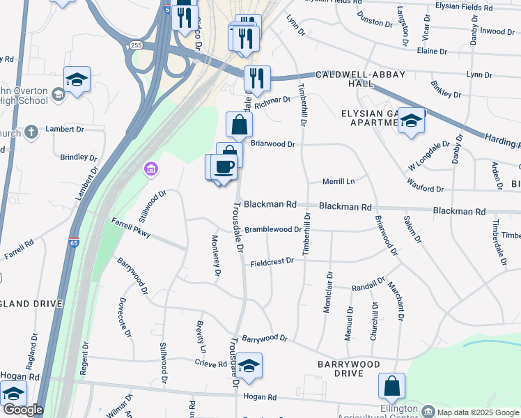 map of restaurants, bars, coffee shops, grocery stores, and more near 419 Blackman Road in Nashville