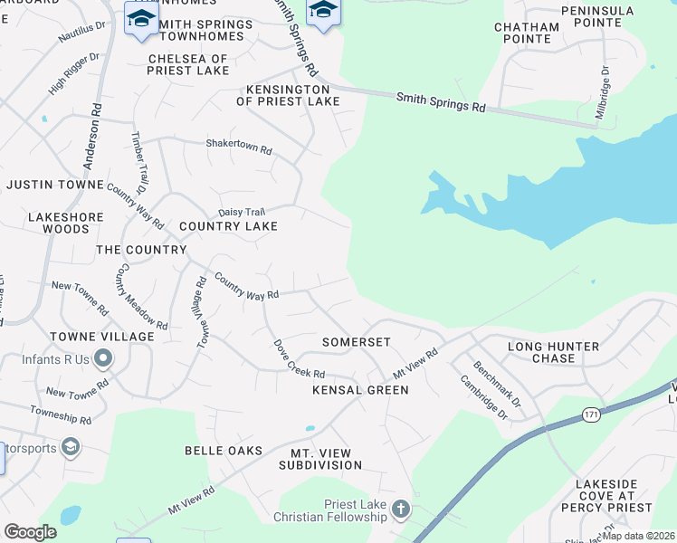 map of restaurants, bars, coffee shops, grocery stores, and more near 3548 Country Way Road in Nashville