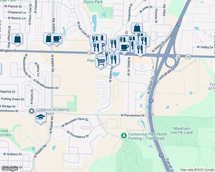 map of restaurants, bars, coffee shops, grocery stores, and more near 691 North Salem Road in Fayetteville
