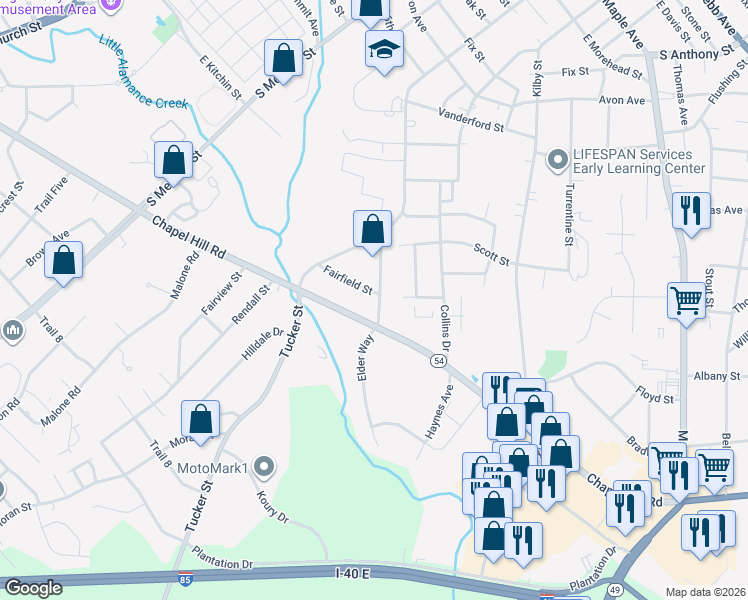 map of restaurants, bars, coffee shops, grocery stores, and more near 738 Fairfield Street in Burlington