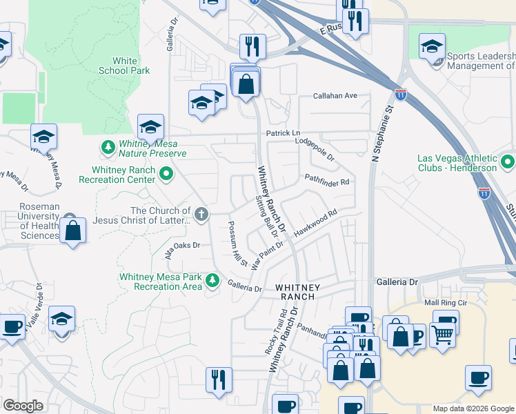 map of restaurants, bars, coffee shops, grocery stores, and more near 1510 Tree Top Court in Henderson