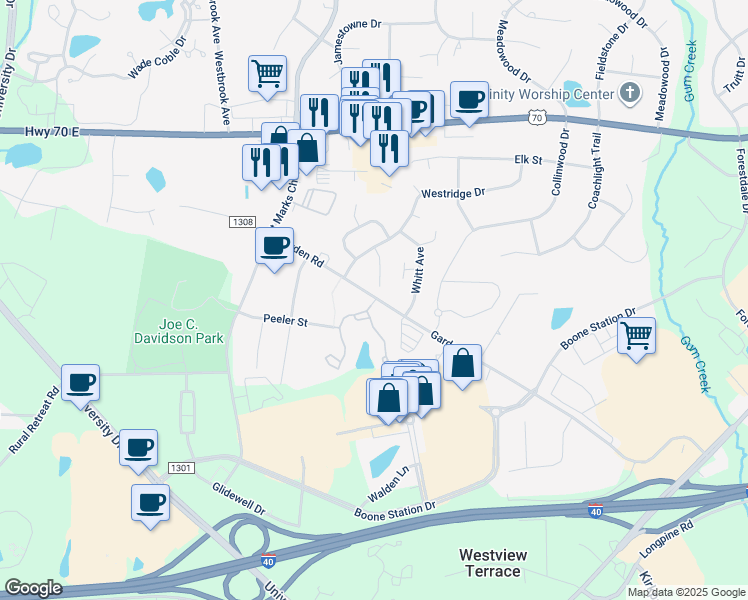 map of restaurants, bars, coffee shops, grocery stores, and more near 3508 Garden Road in Burlington