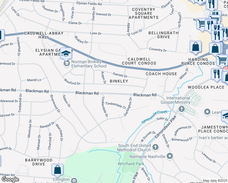 map of restaurants, bars, coffee shops, grocery stores, and more near 302 Blackman Road in Nashville