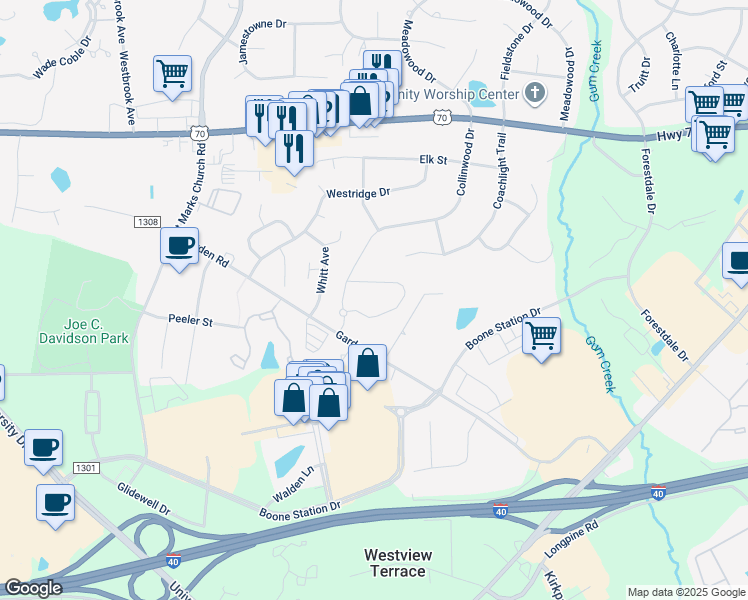 map of restaurants, bars, coffee shops, grocery stores, and more near 3431 Garden Road in Burlington