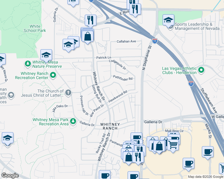map of restaurants, bars, coffee shops, grocery stores, and more near 912 Crowfoot in Henderson