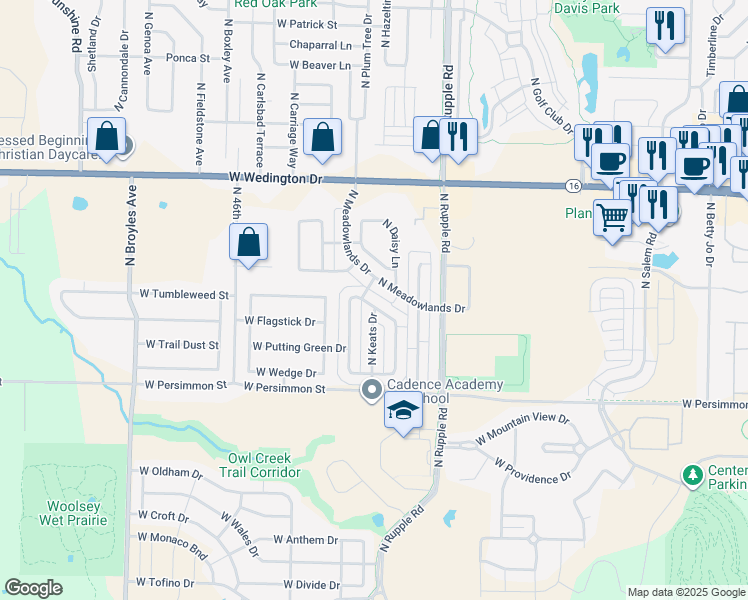 map of restaurants, bars, coffee shops, grocery stores, and more near 4234 West Bradstreet Lane in Fayetteville