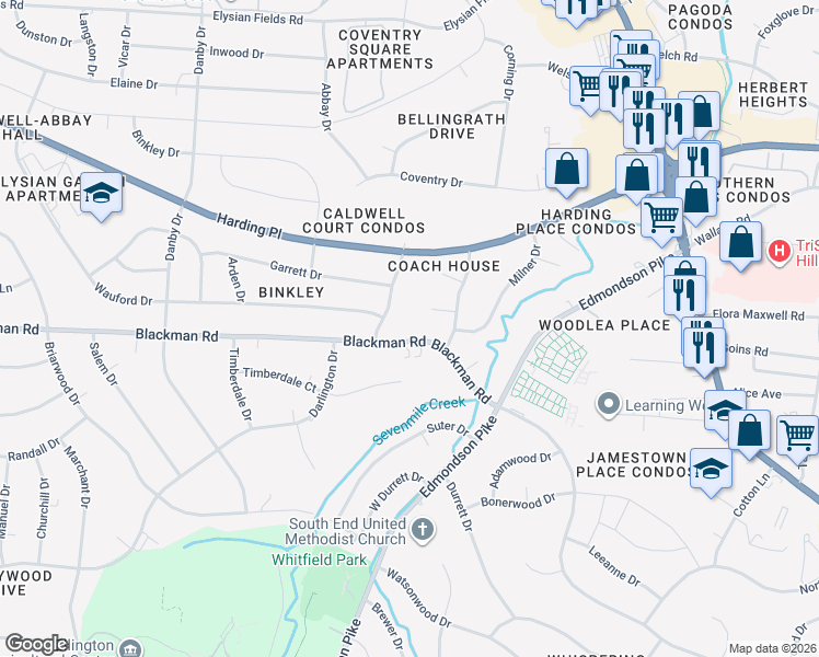 map of restaurants, bars, coffee shops, grocery stores, and more near 207 Overcrest Court in Nashville