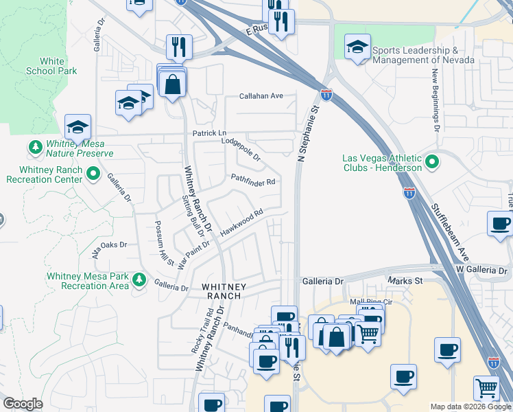map of restaurants, bars, coffee shops, grocery stores, and more near 967 Derringer Lane in Henderson