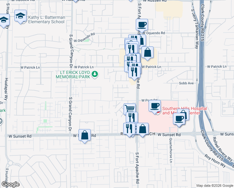 map of restaurants, bars, coffee shops, grocery stores, and more near 9526 Van Halen Lane in Las Vegas