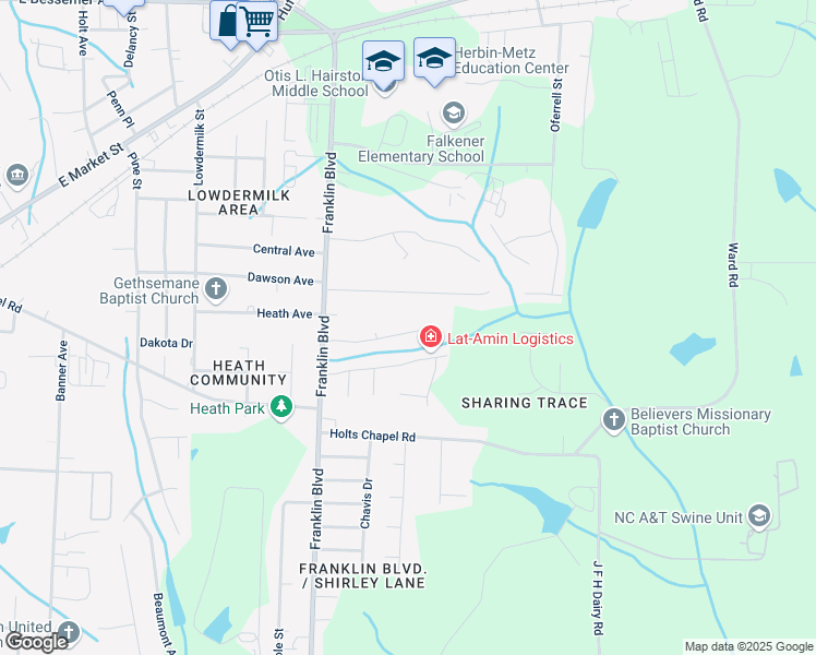 map of restaurants, bars, coffee shops, grocery stores, and more near 4009 Mountainridge Drive in Greensboro