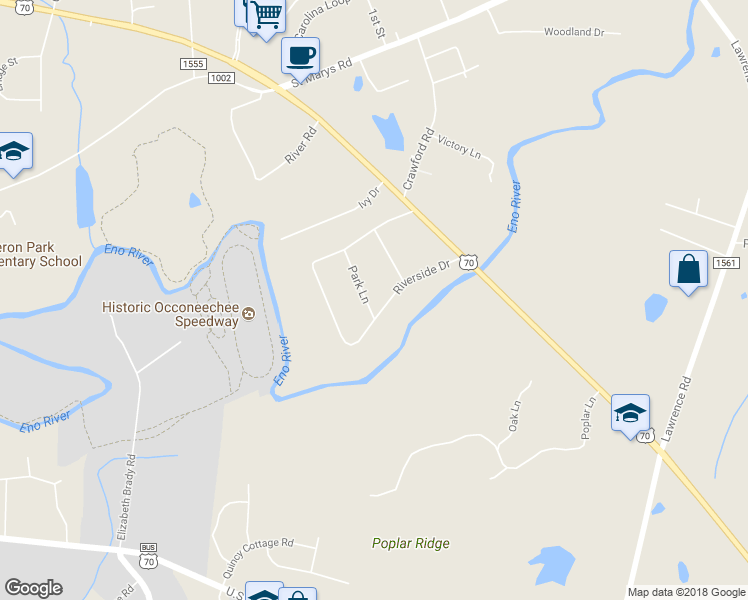 map of restaurants, bars, coffee shops, grocery stores, and more near 1526 Park Lane in Hillsborough