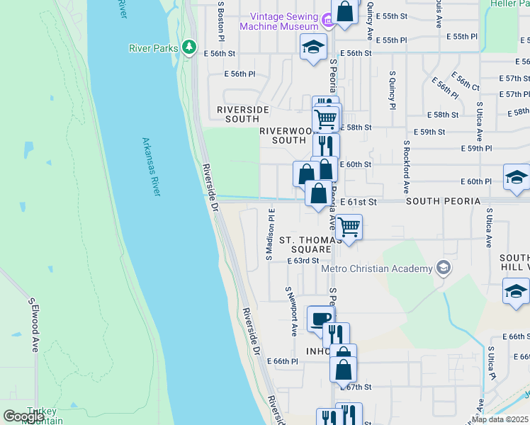 map of restaurants, bars, coffee shops, grocery stores, and more near 958 East 61st Street in Tulsa